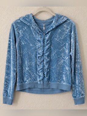 NWT vintage Y2K BLUE VELVET LOOK JACKET HOODIE s